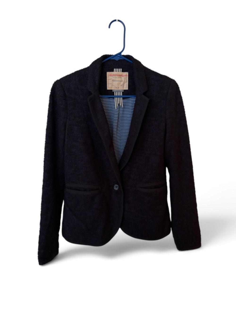 Anthropologie Cartonnier Womens Jacket Size 4 Black Blue Tweed Blazer